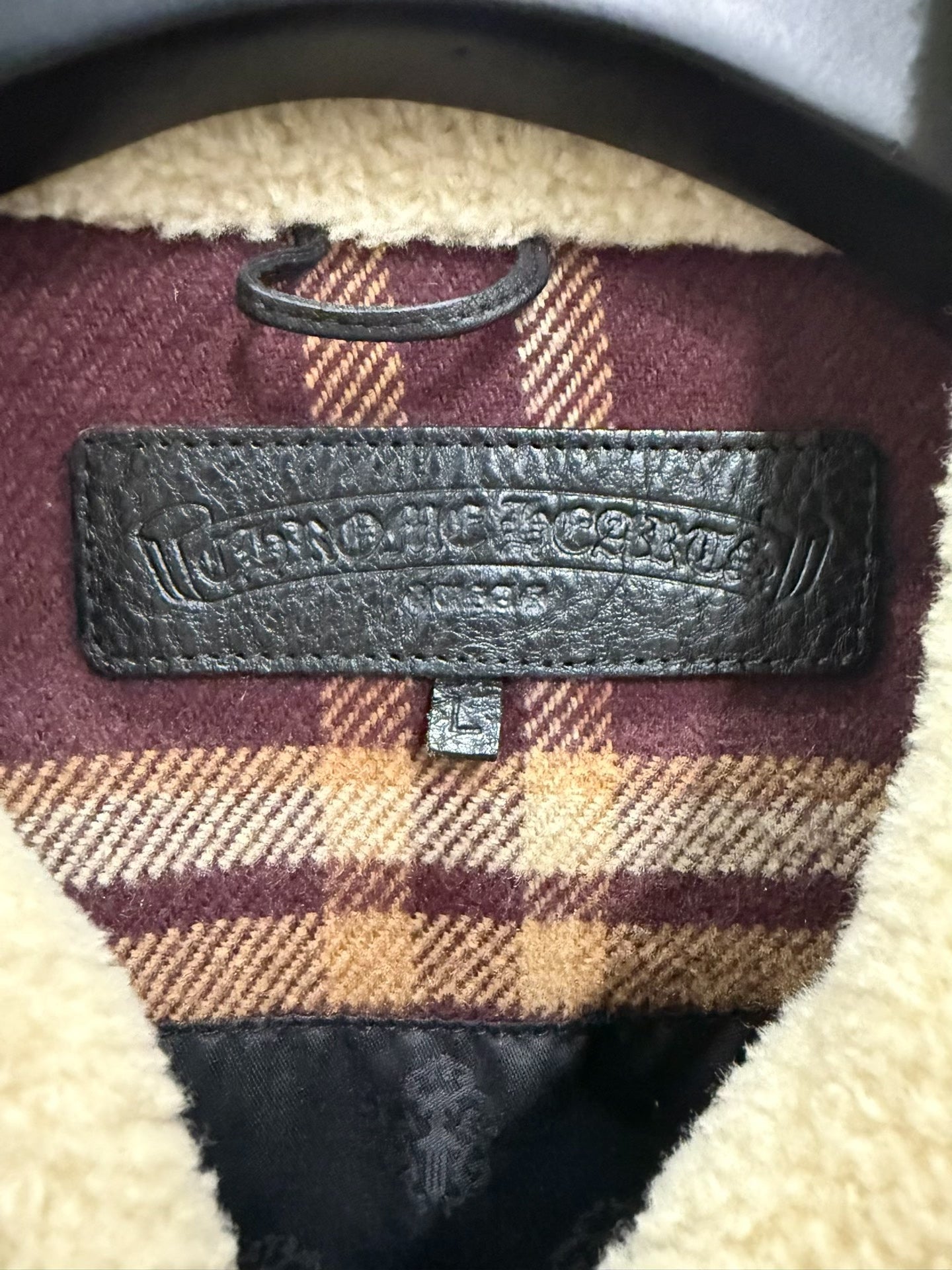 Chrome Hearts Burgundy Plaid Zip Shirt Jacket