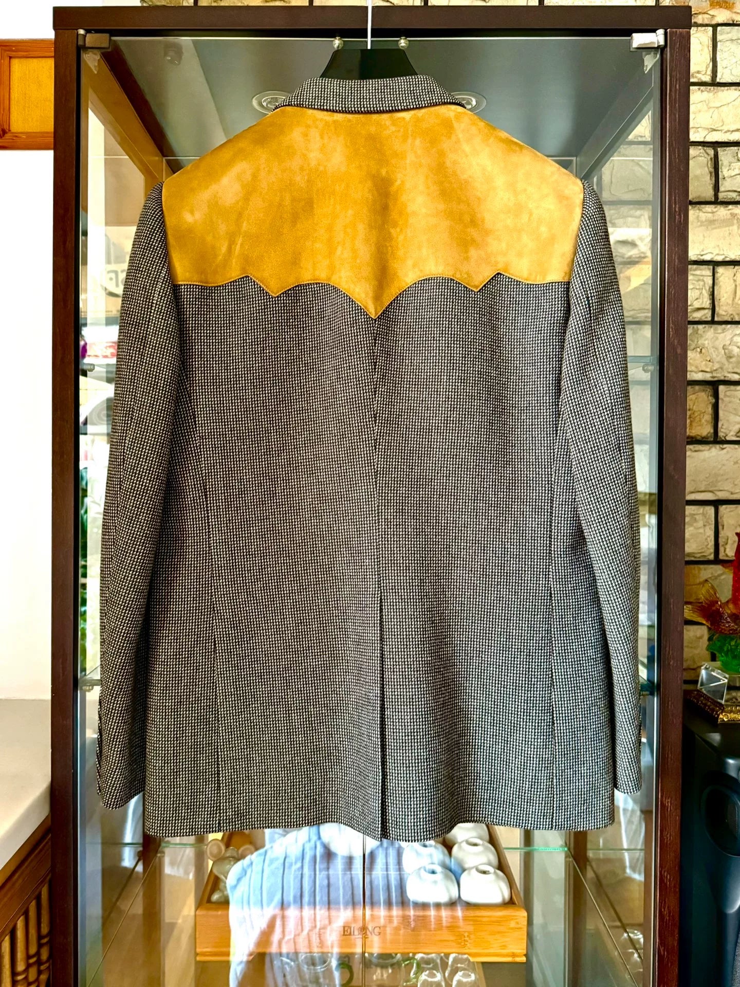 celine gray snowflake check leather blazer