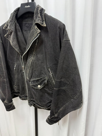 distressed washed black denim jacket