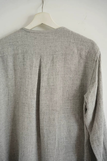 gray linen button-up shirt by Yuta Matsuoka