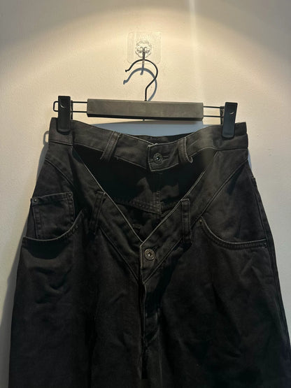 deconstructed dual-waist denim pants