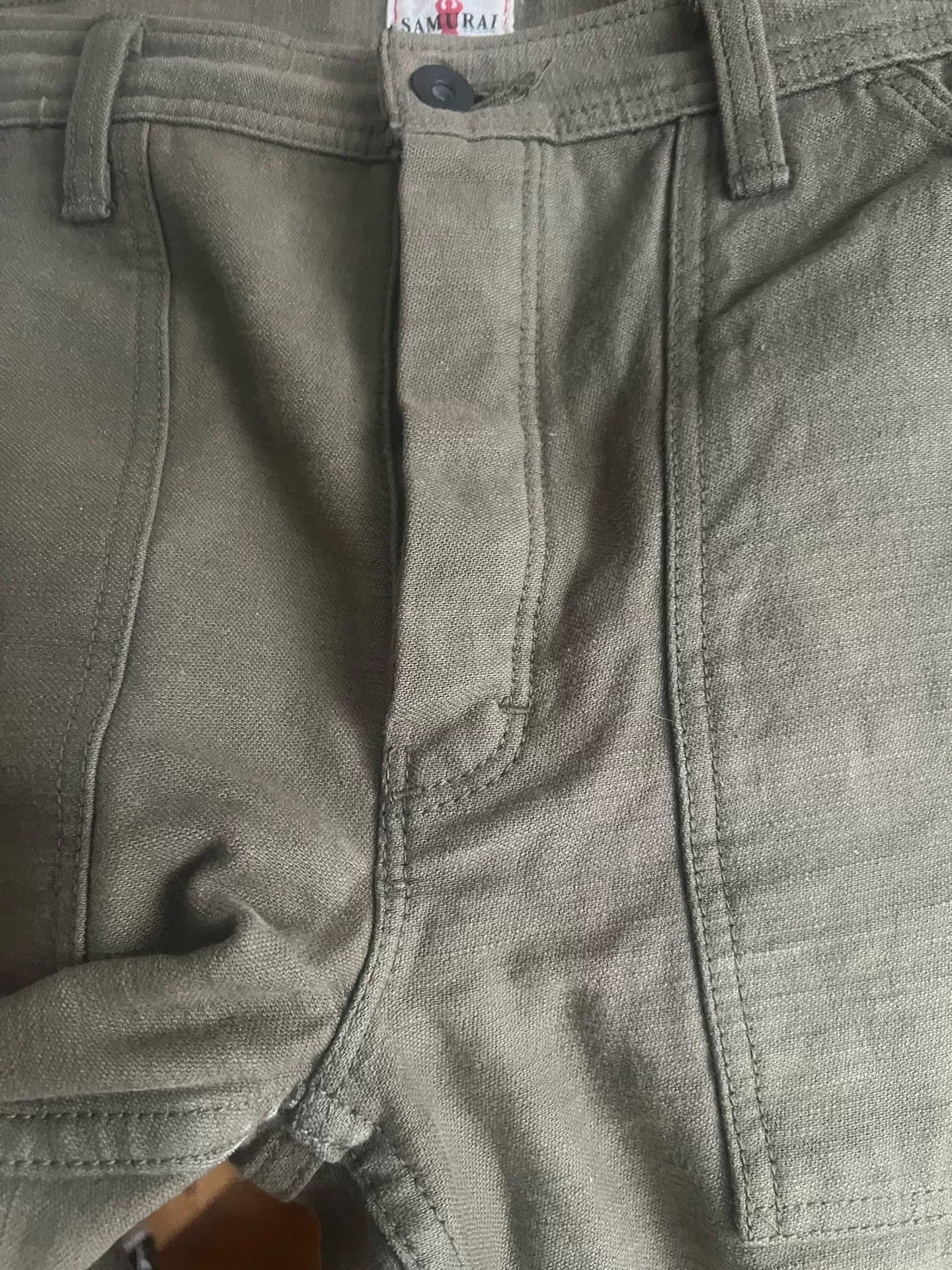 green cargo work pants with thick fabric