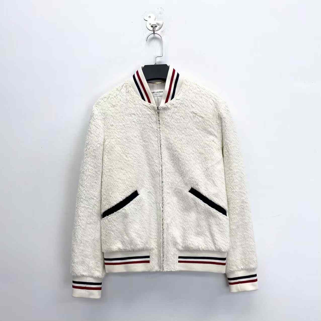 Saint Laurent White Teddy Baseball Jacket