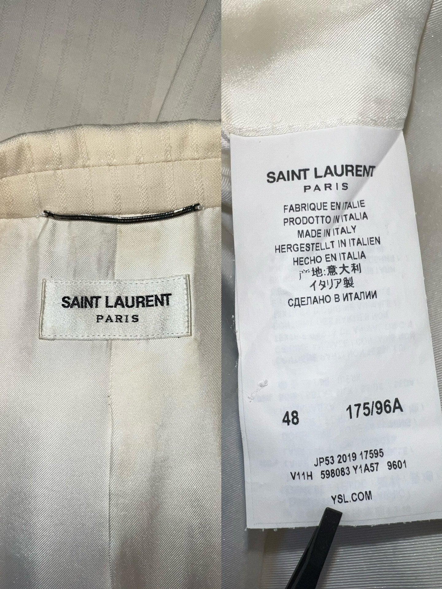Saint Laurent Beige Pinstripe Suit