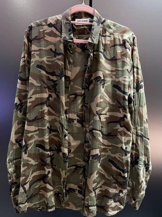 SAINT LAURENT Camouflage Button-Front Shirt