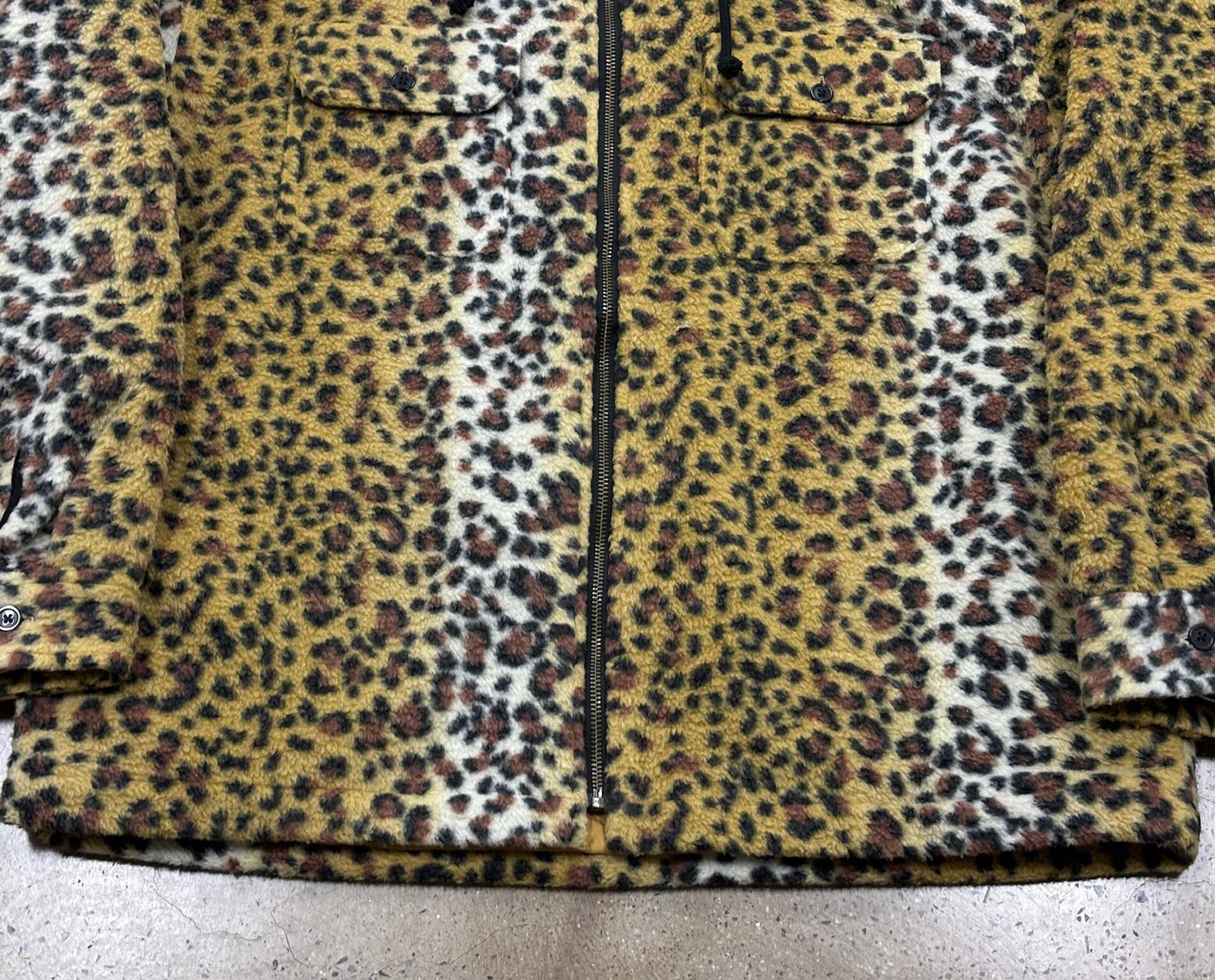 supreme leopard fleece zip up hooded jacket