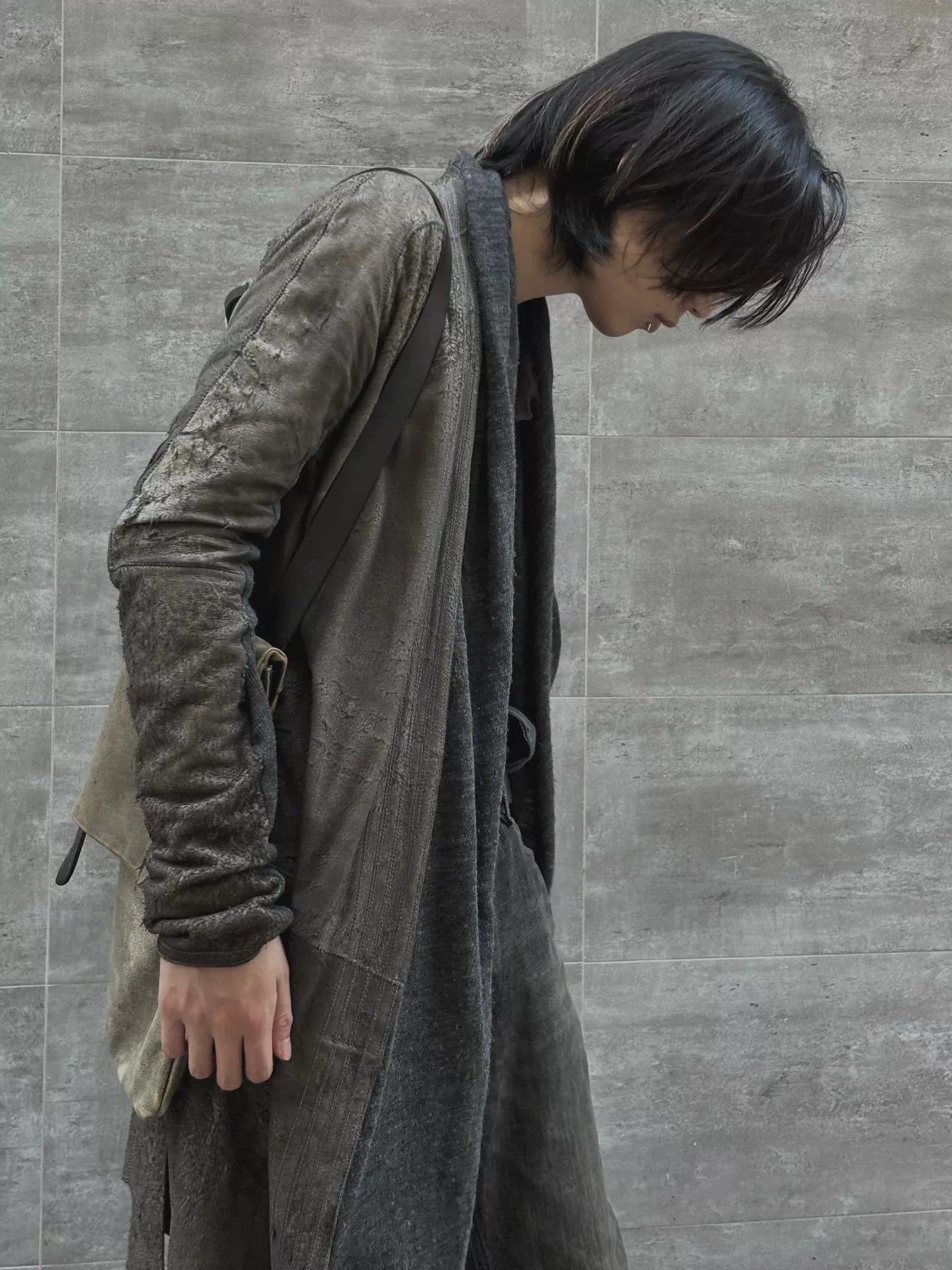 handmade distressed lambskin trench coat