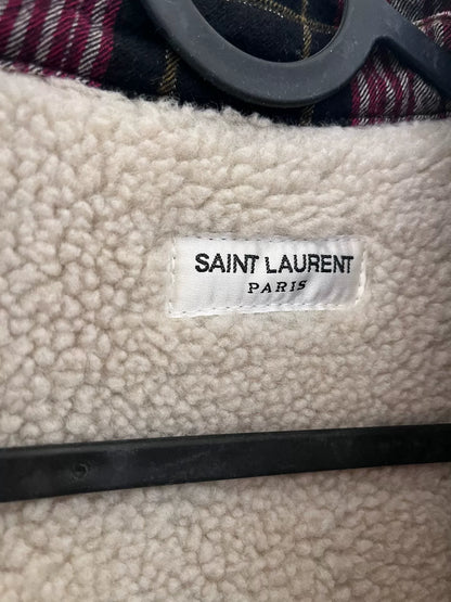 Saint Laurent Red/Black Plaid Shearling Shirt Jacket