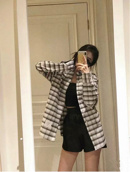 thom browne gray white plaid button-up shirt