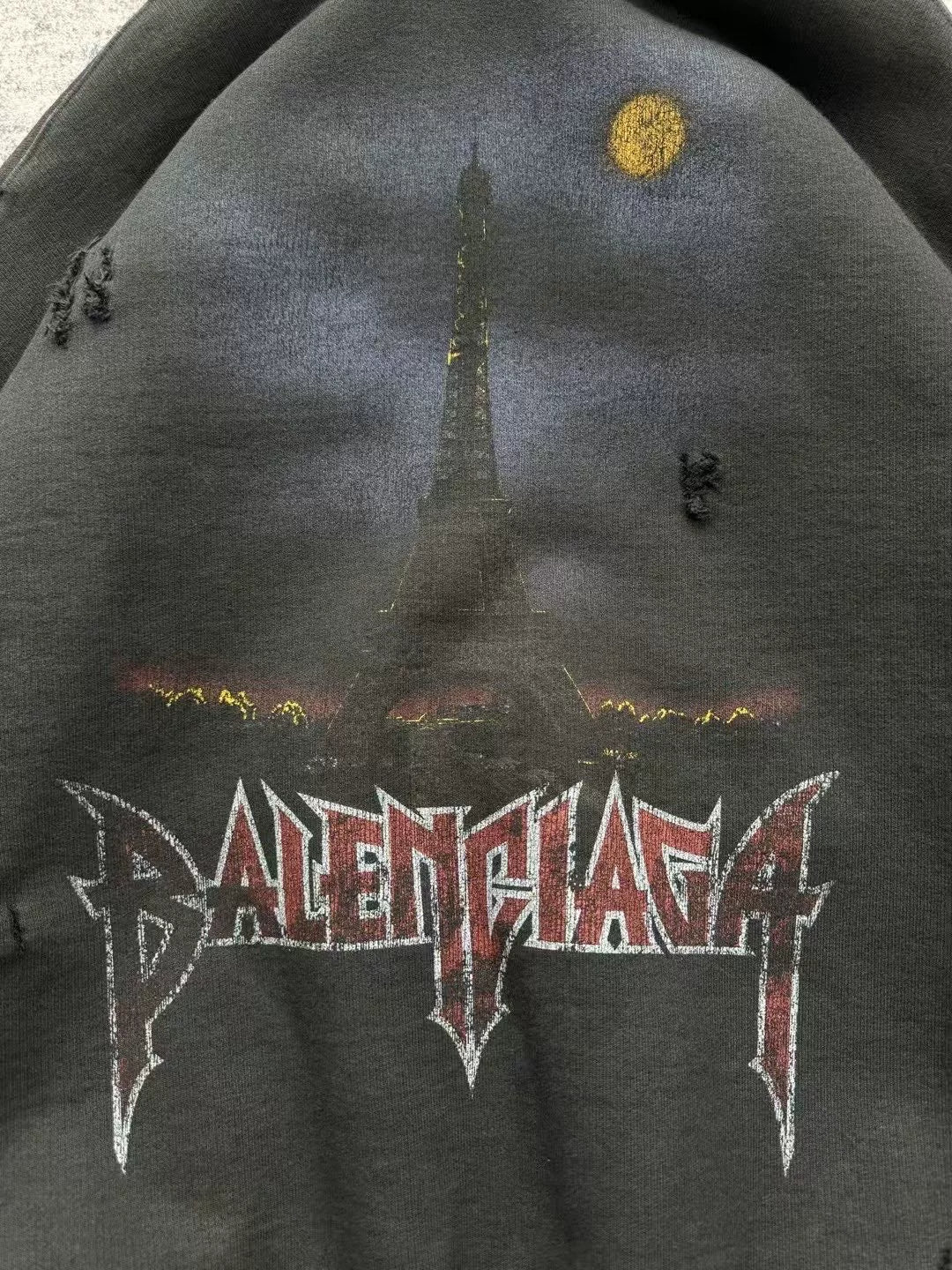 balenciaga paris tower distressed zip jacket