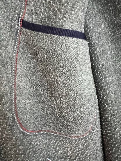 stylish gray fleece jacket with blue accents