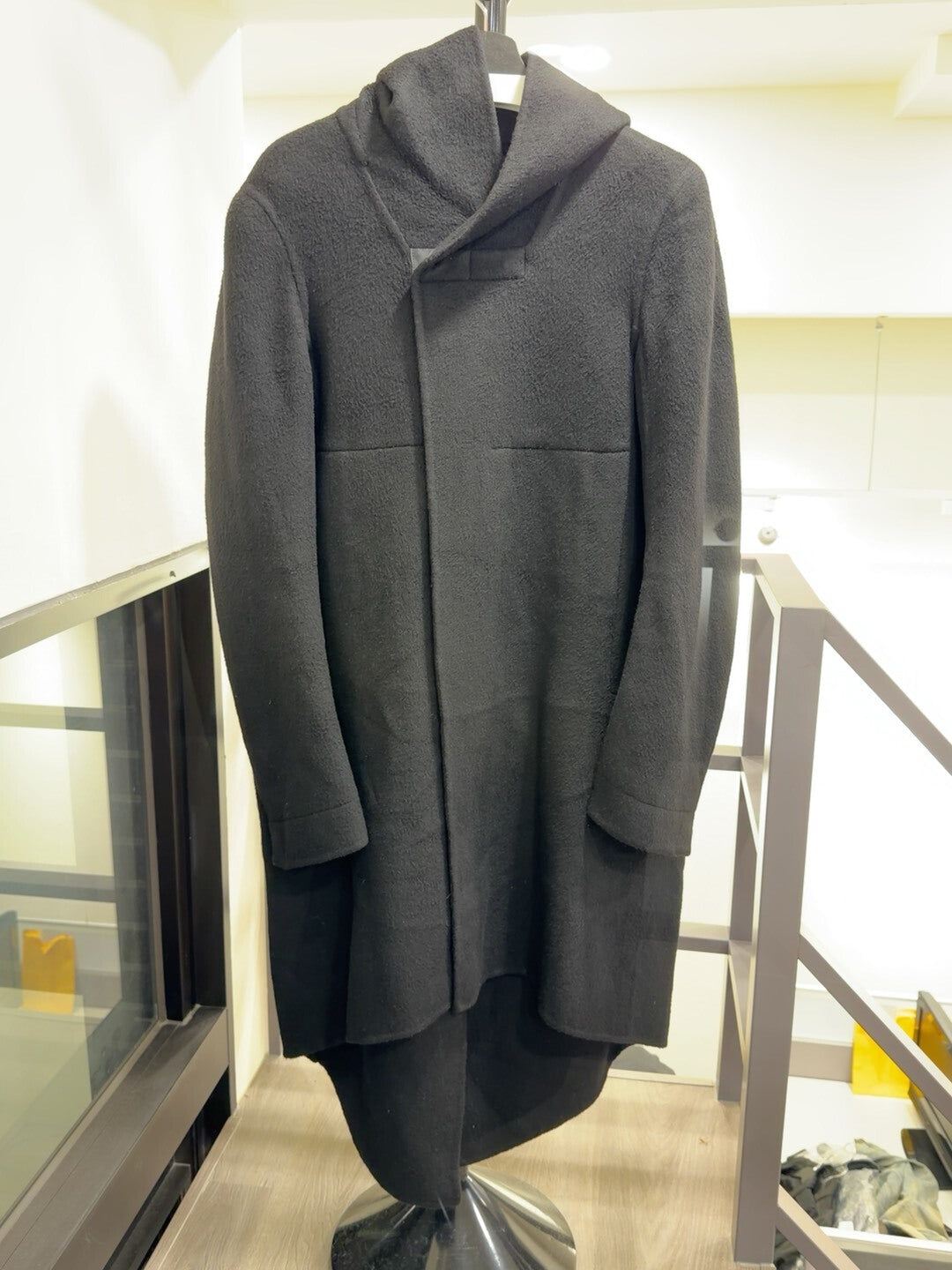 Rick Owens Black Wool Hooded Coat
