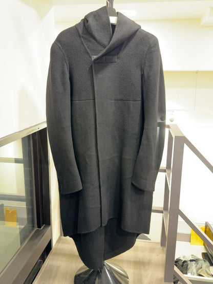 Rick Owens Black Wool Hooded Coat