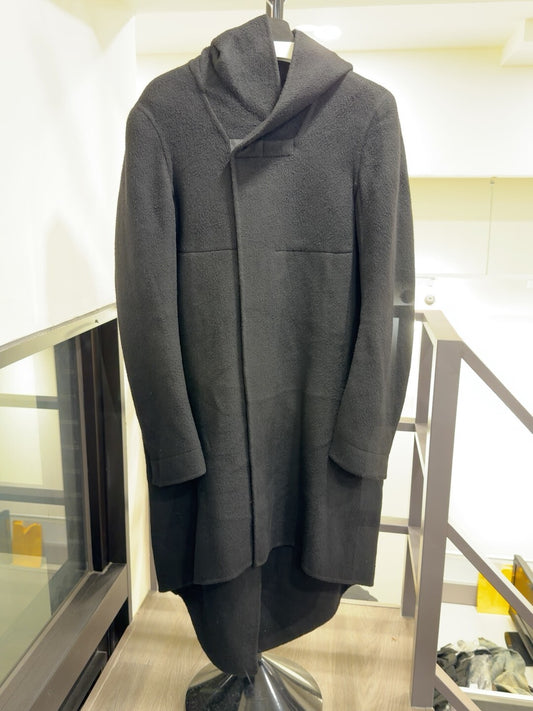 Rick Owens Black Wool Hooded Coat