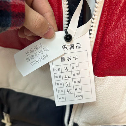 classic color block leather down jacket