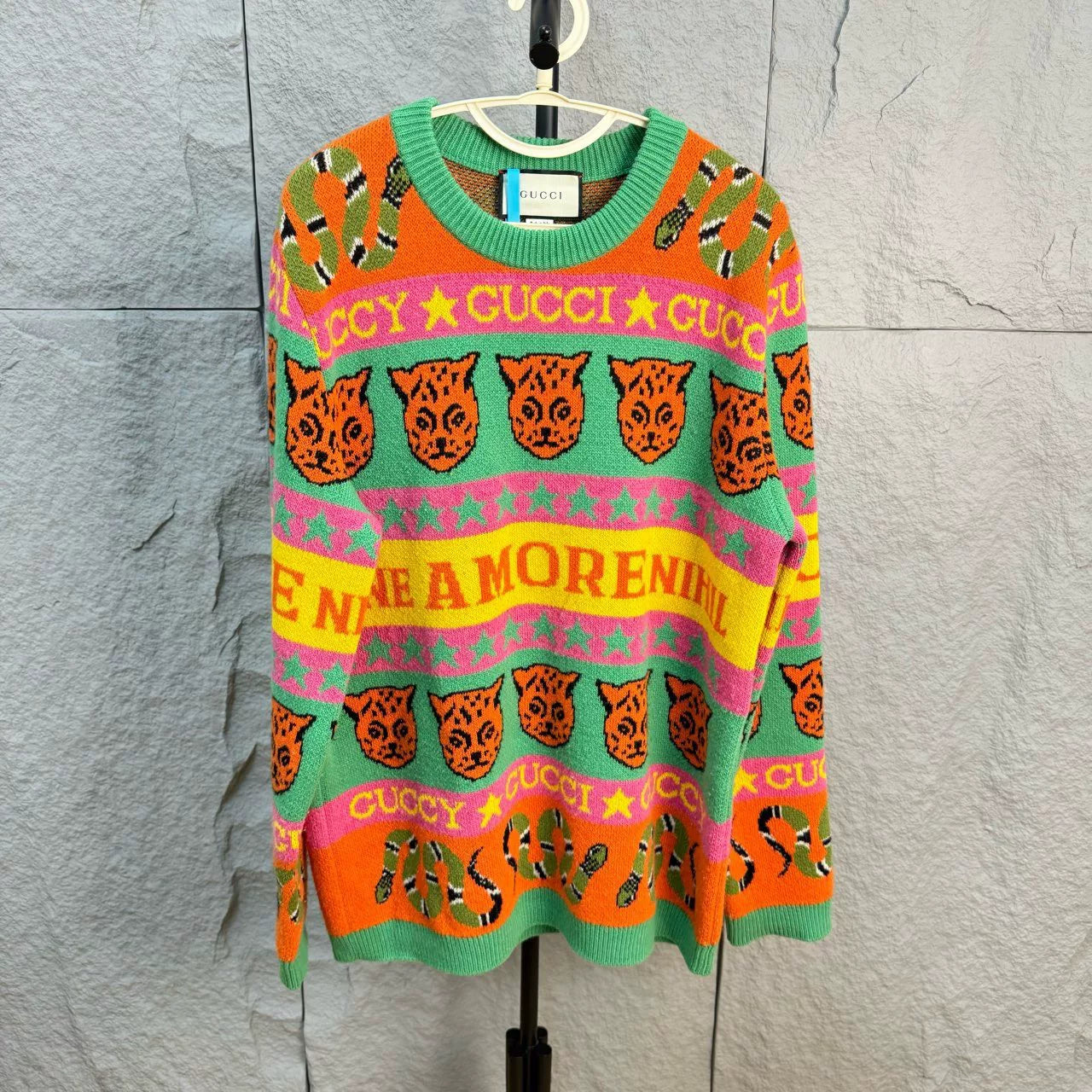 gucci tiger head knit sweater size small