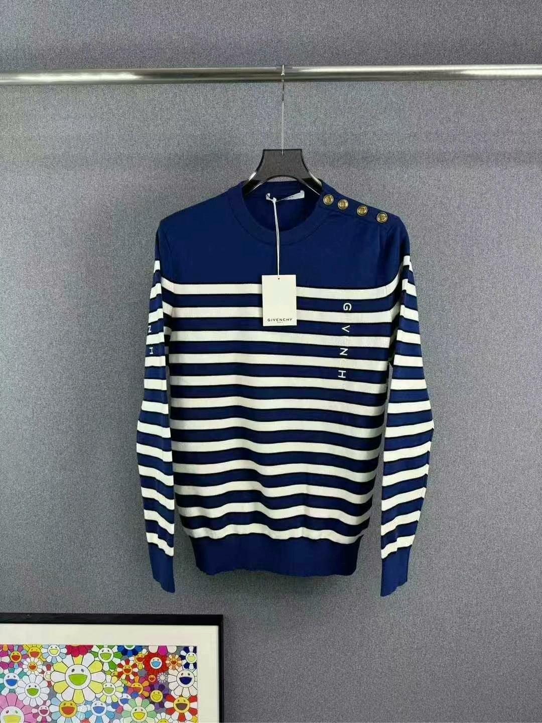givenchy blue striped knit sweater size small