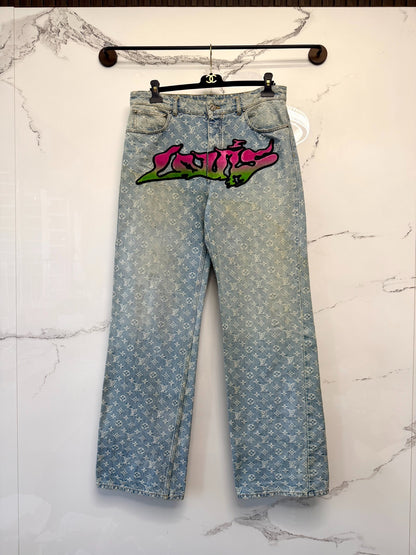 louis vuitton fiery logo denim pants