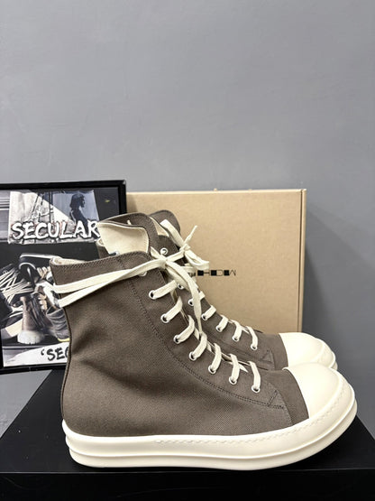 RickOwens Drkshdw High-Top Brown Canvas Sneakers