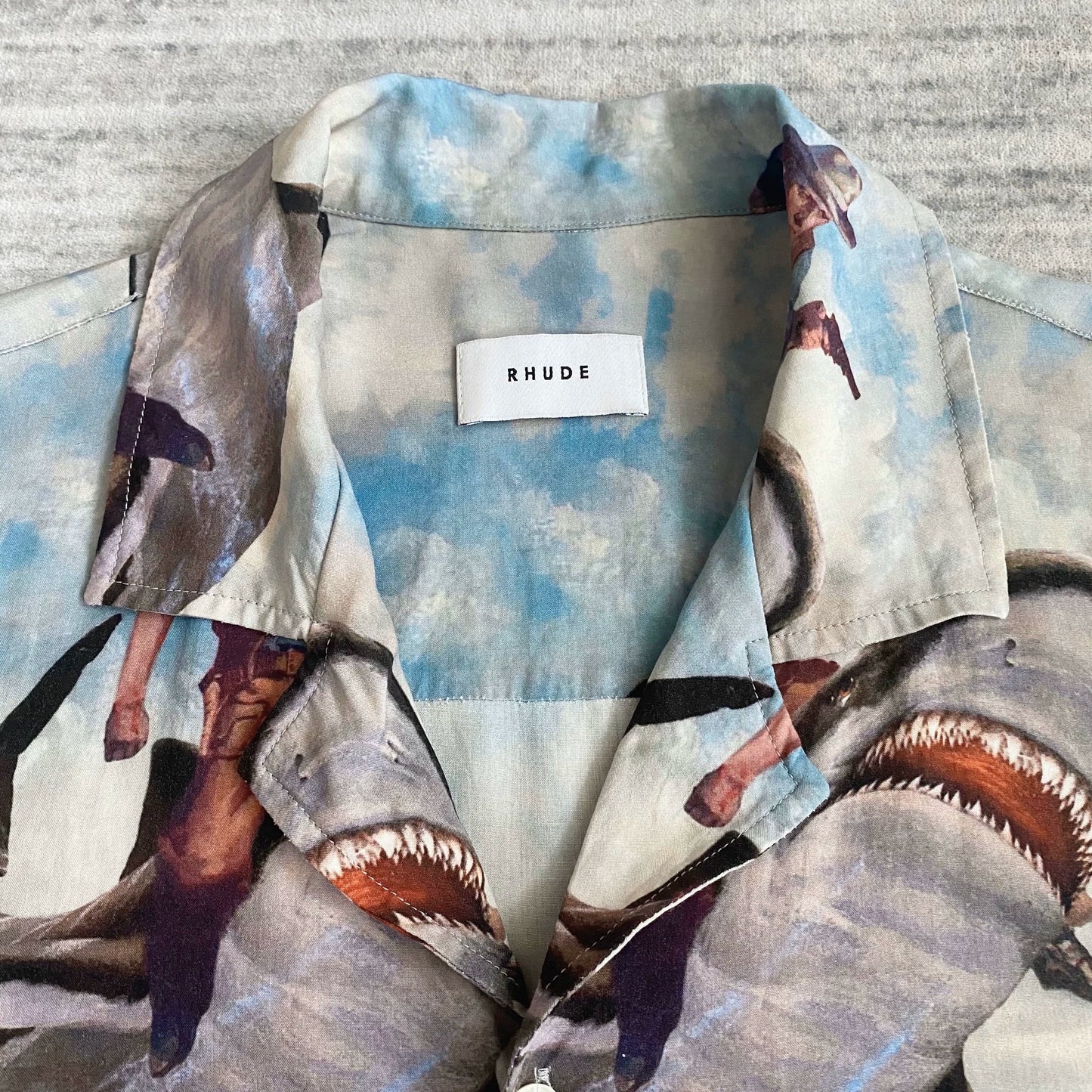 shark print short sleeve Aloha shirt