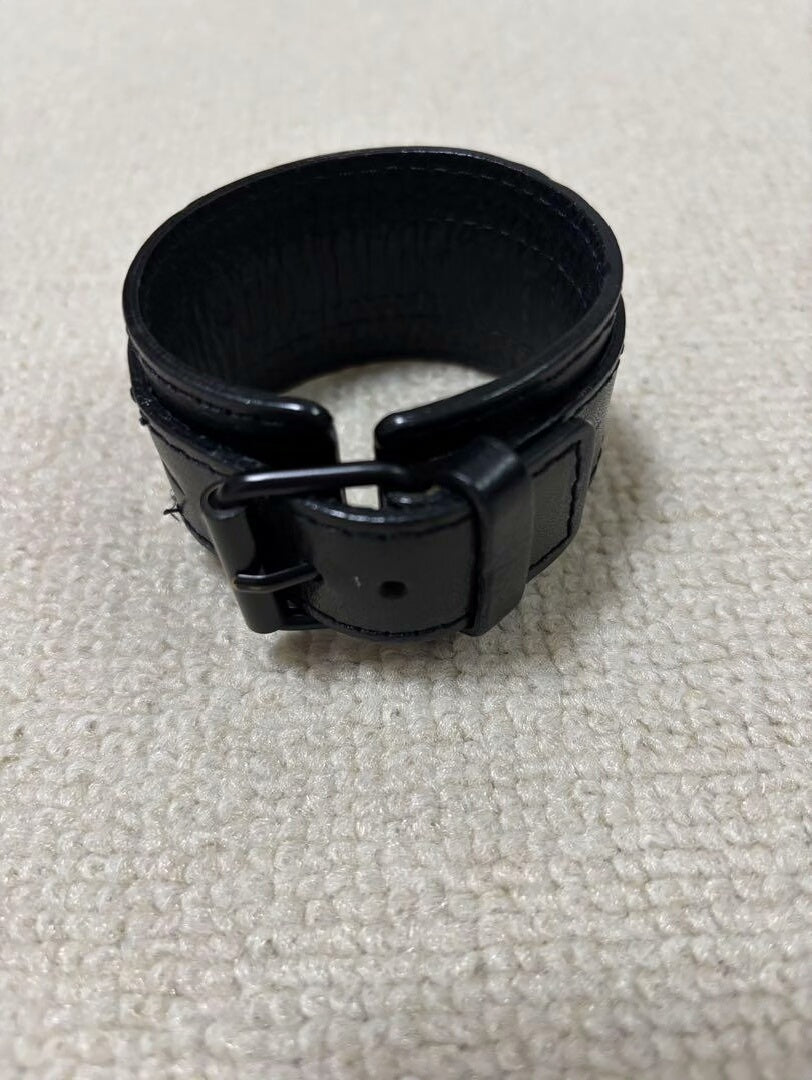 black leather adjustable wristband with logo