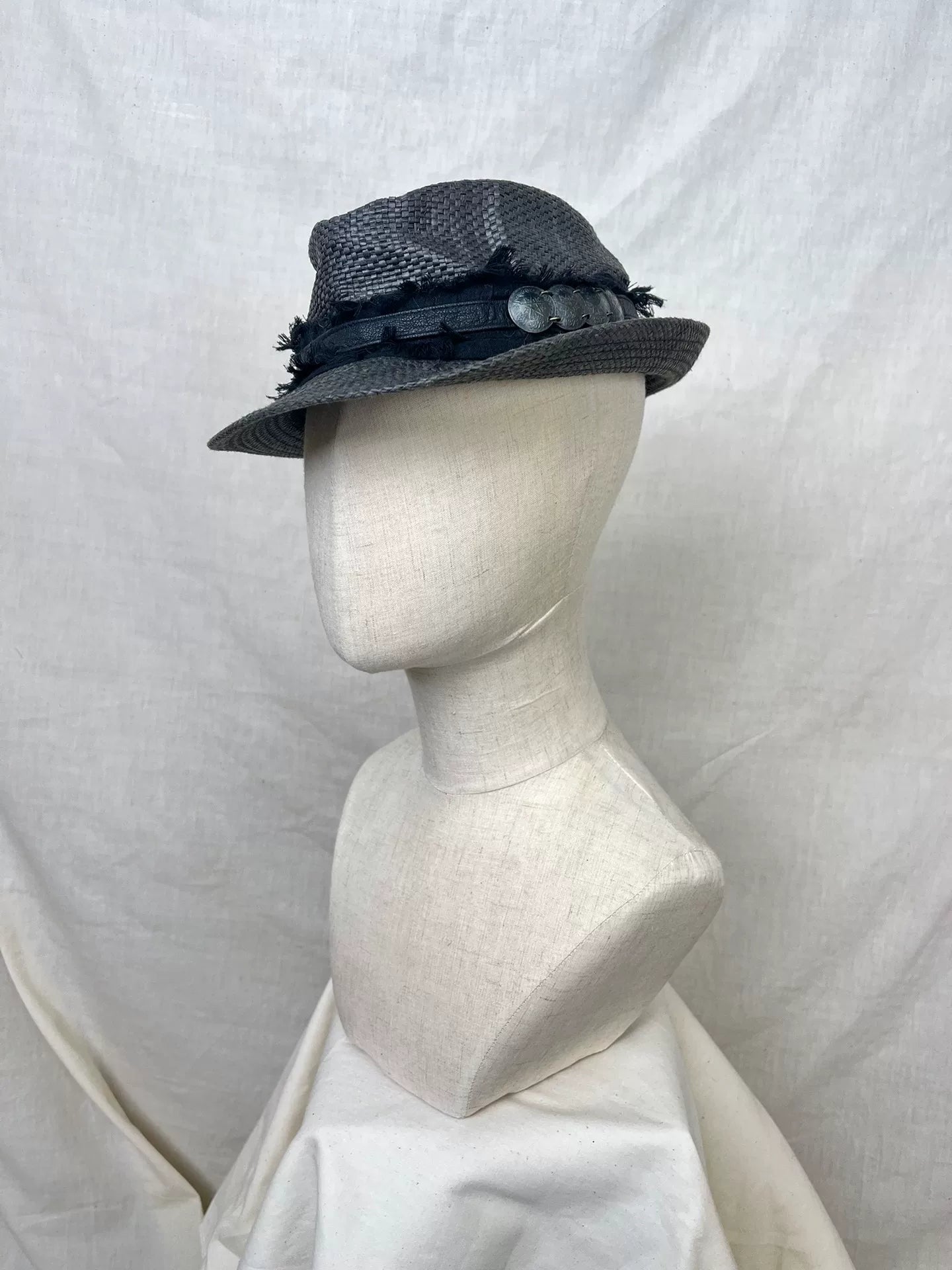 Stylish Gray Fedora Hat with Feather Accent