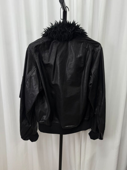 black shearling collar leather jacket