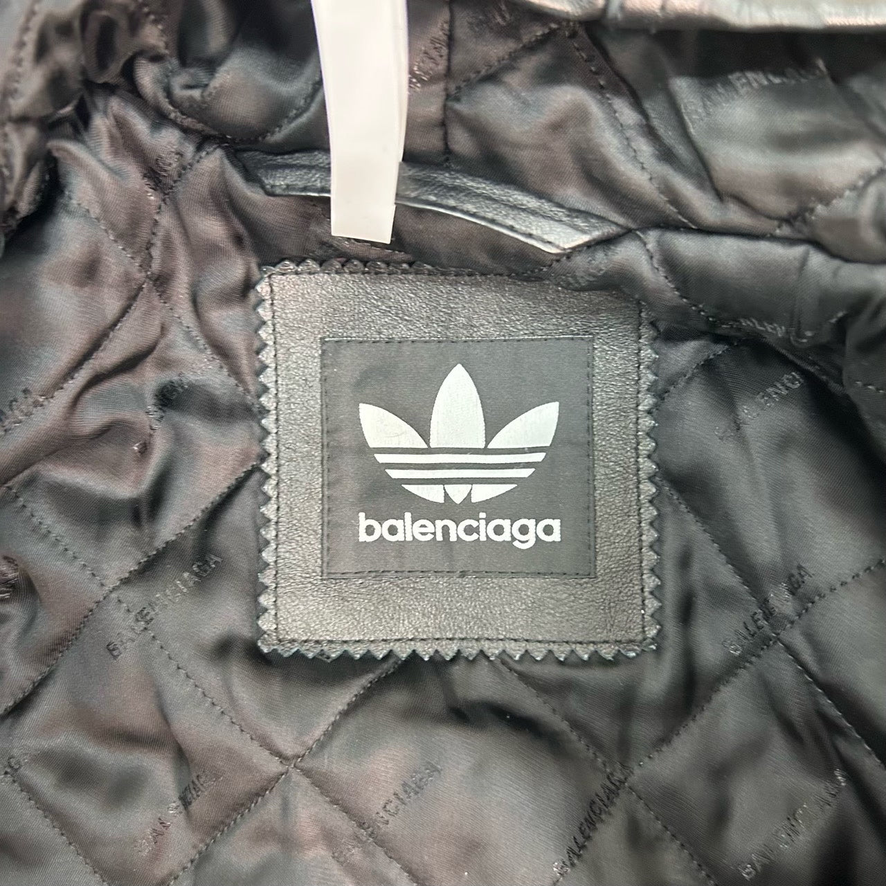 balenciaga x adidas black hooded leather jacket