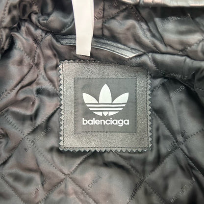 balenciaga x adidas black hooded leather jacket