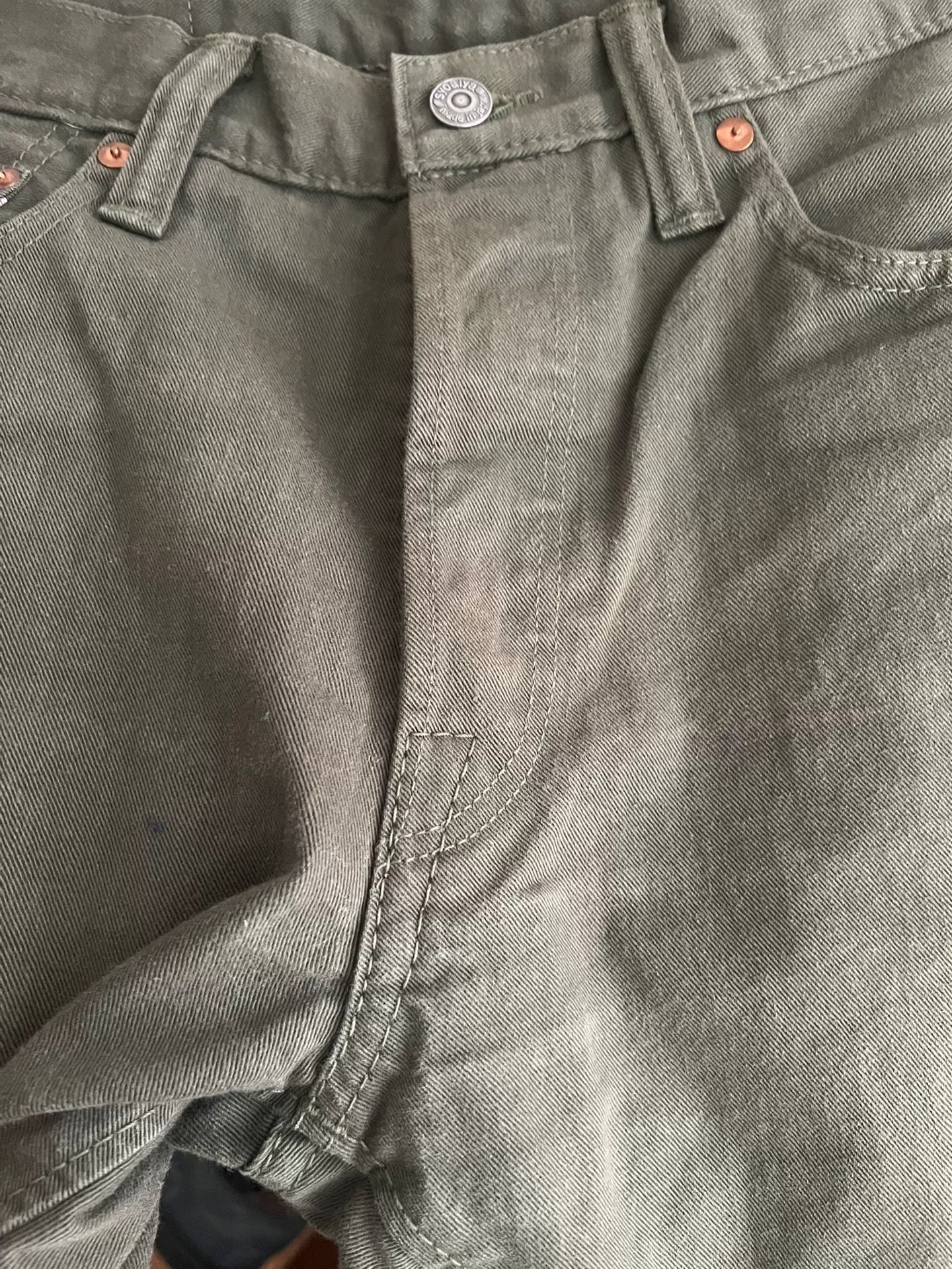 military green denim pants from Pure Blue Japan