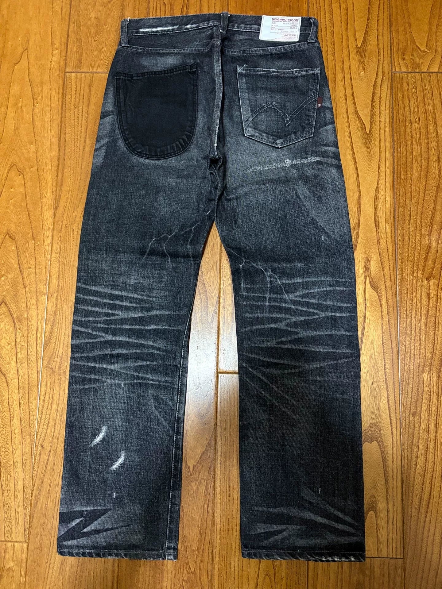 neighborhood lightning washed distressed denim pants