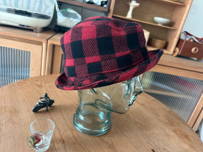 red and black plaid outdoor gentleman hat