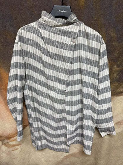 issey miyake striped linen collar shirt