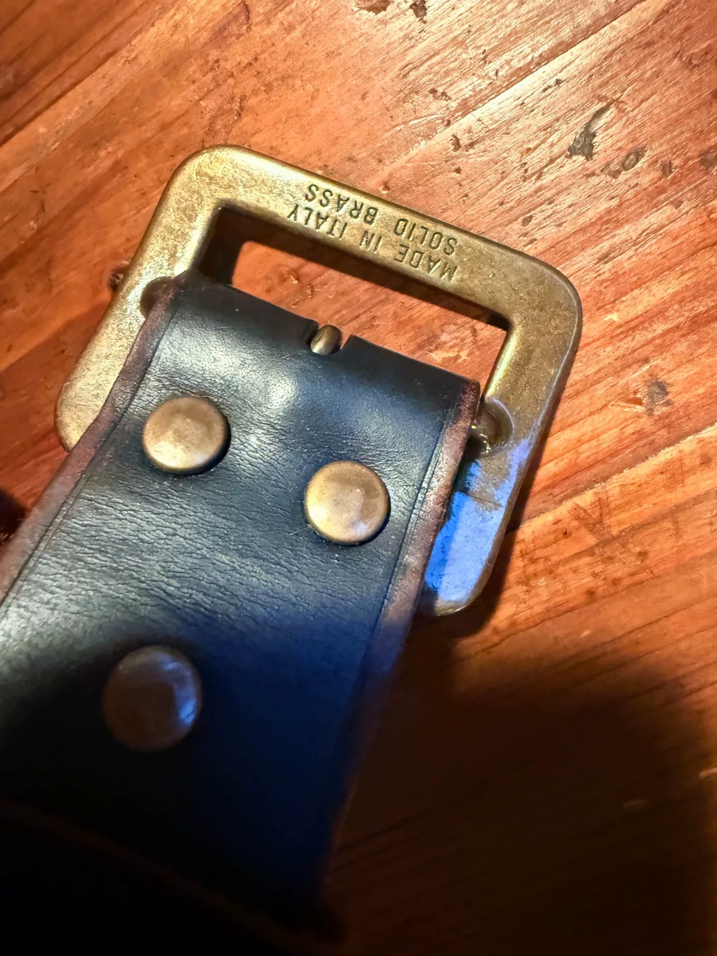 RRL Black Leather Belt Brass Buckle Italy
