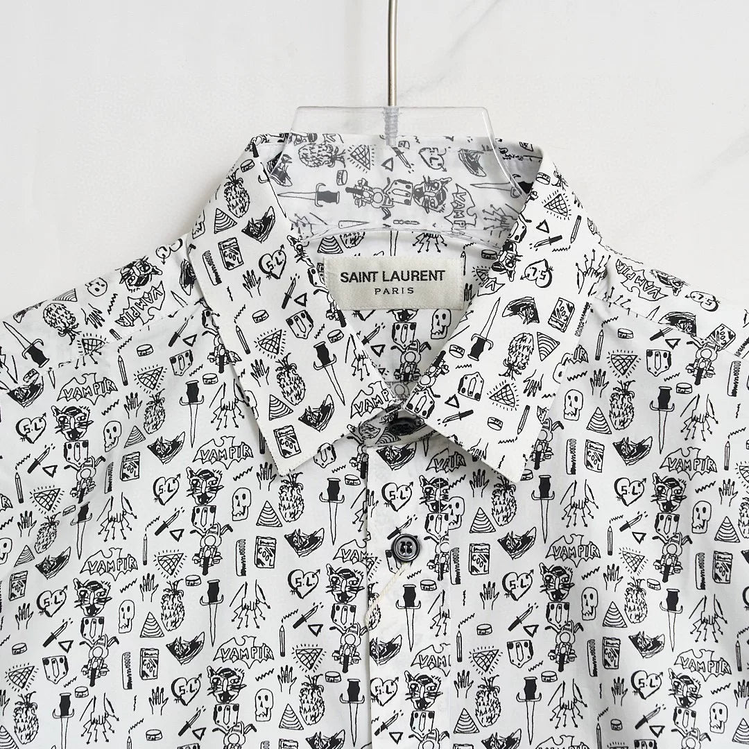 Saint Laurent Men's White Printed Shirt