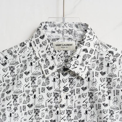 Saint Laurent Men's White Printed Shirt