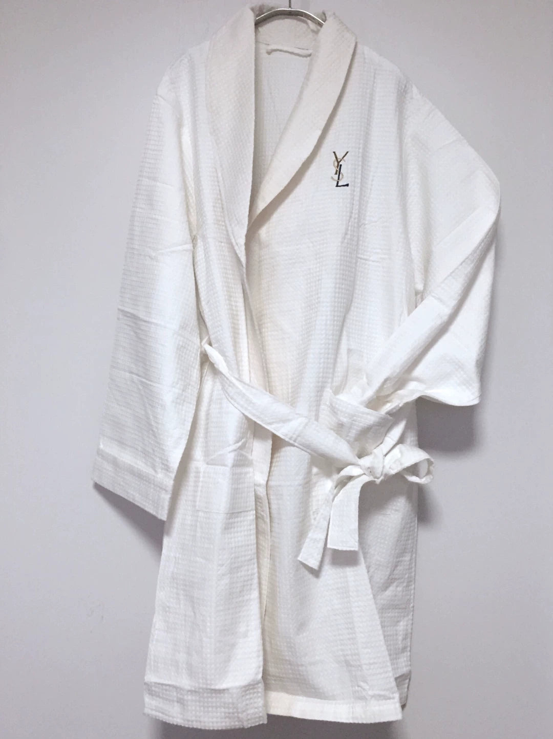 Saint Laurent YSL Embroidered Waffle Robe