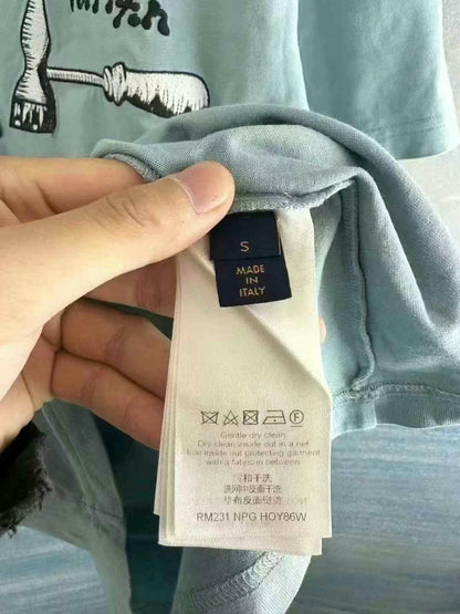louis vuitton blue embroidered short sleeve shirt