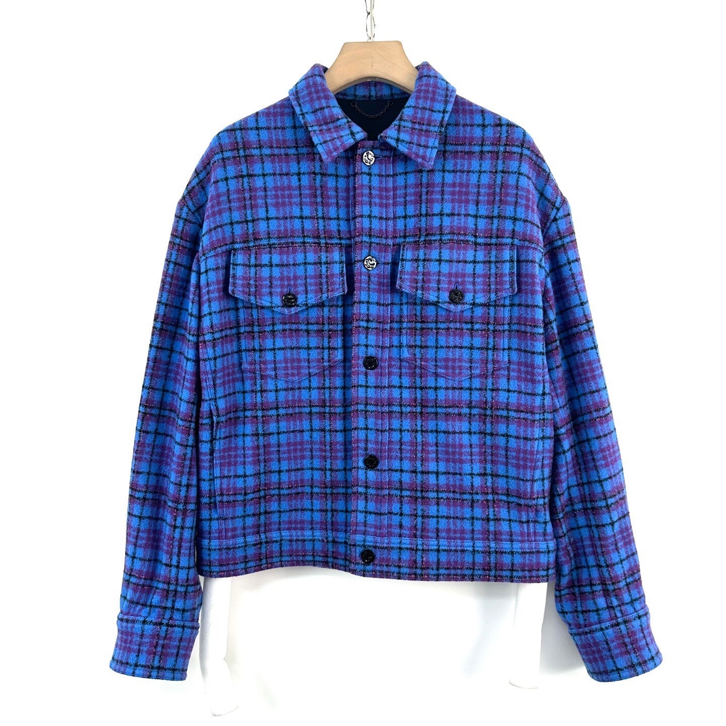 Louis Vuitton Blue Flannel Plaid Jacket 48