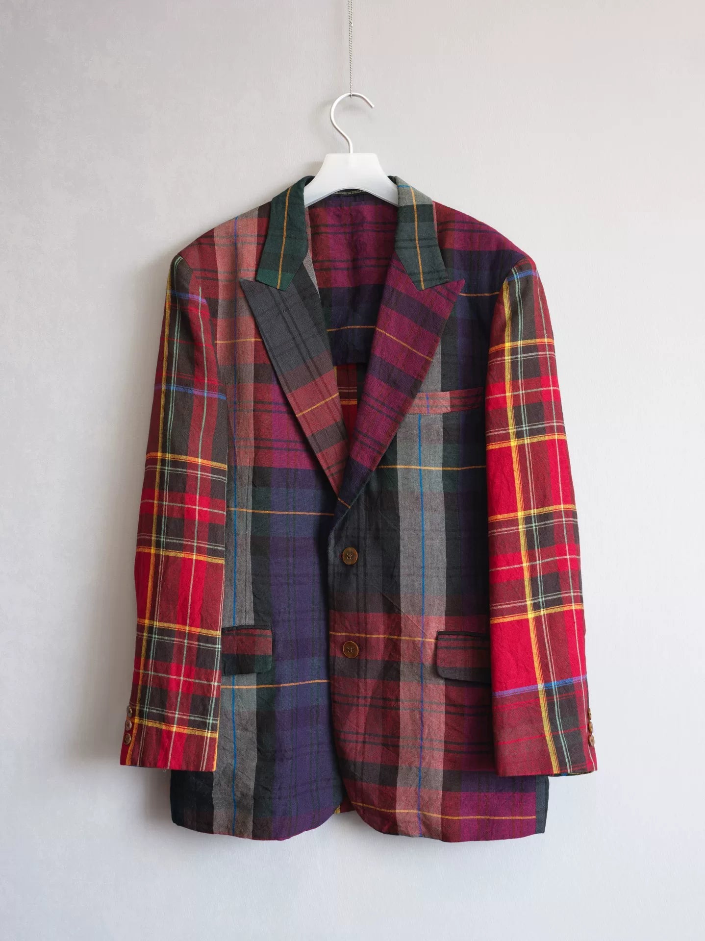 yohji yamamoto plaid jacket with leather details