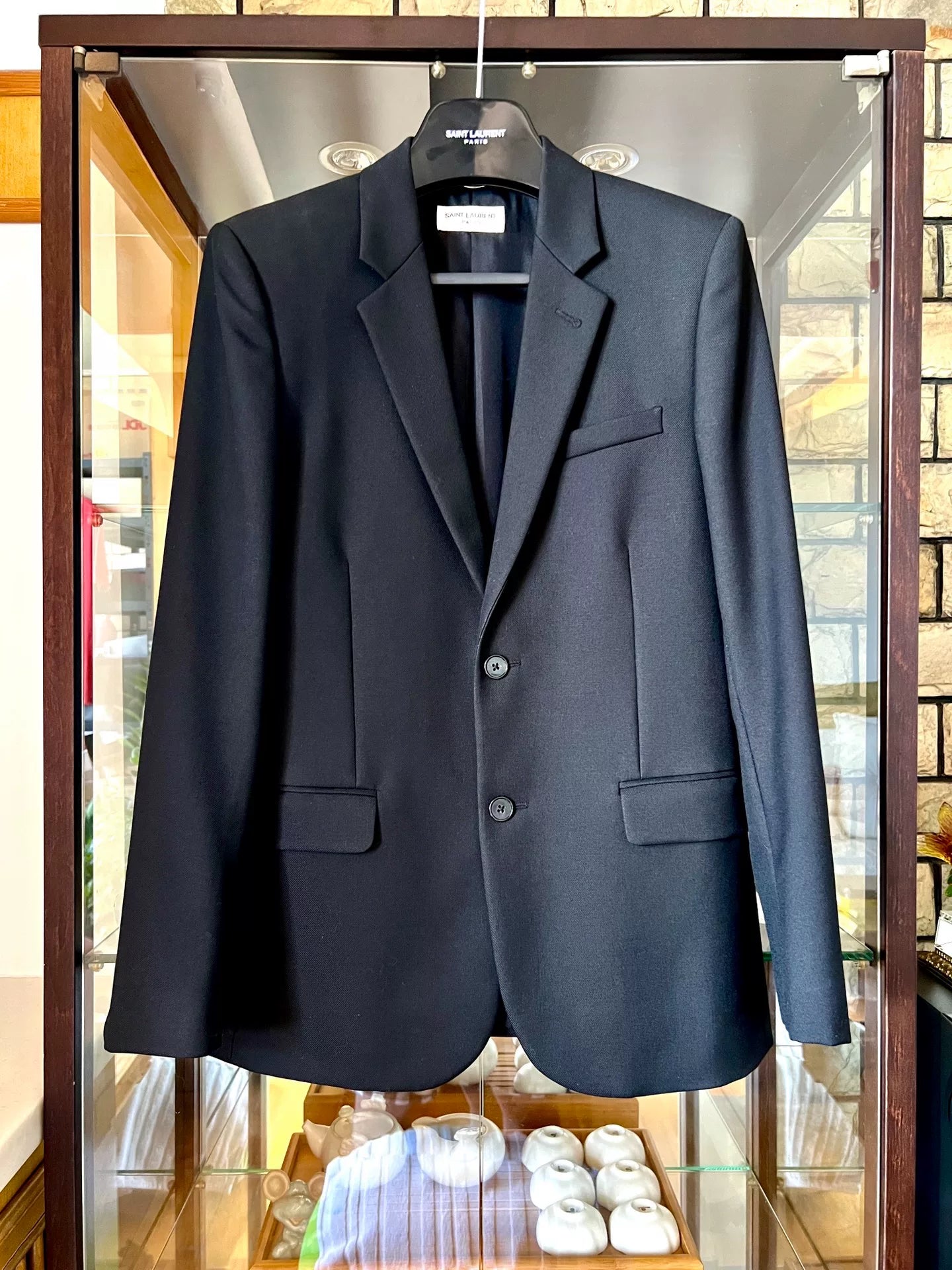 saint laurent black leather blazer