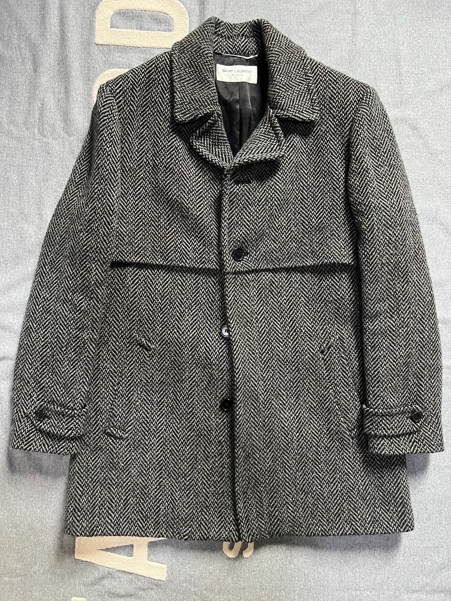 Saint Laurent Herringbone Wool Coat