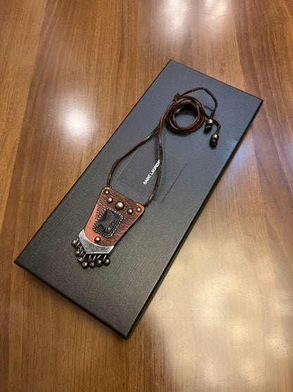 ysl bohemian style leather pendant necklace
