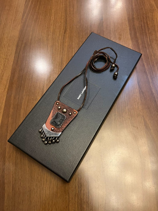 ysl bohemian style leather pendant necklace