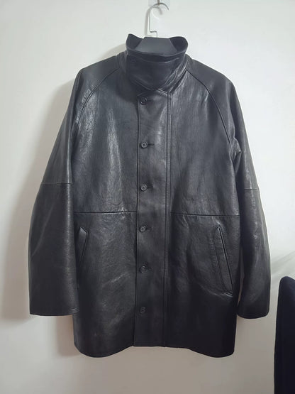 Classic Silver Leather Trench Coat