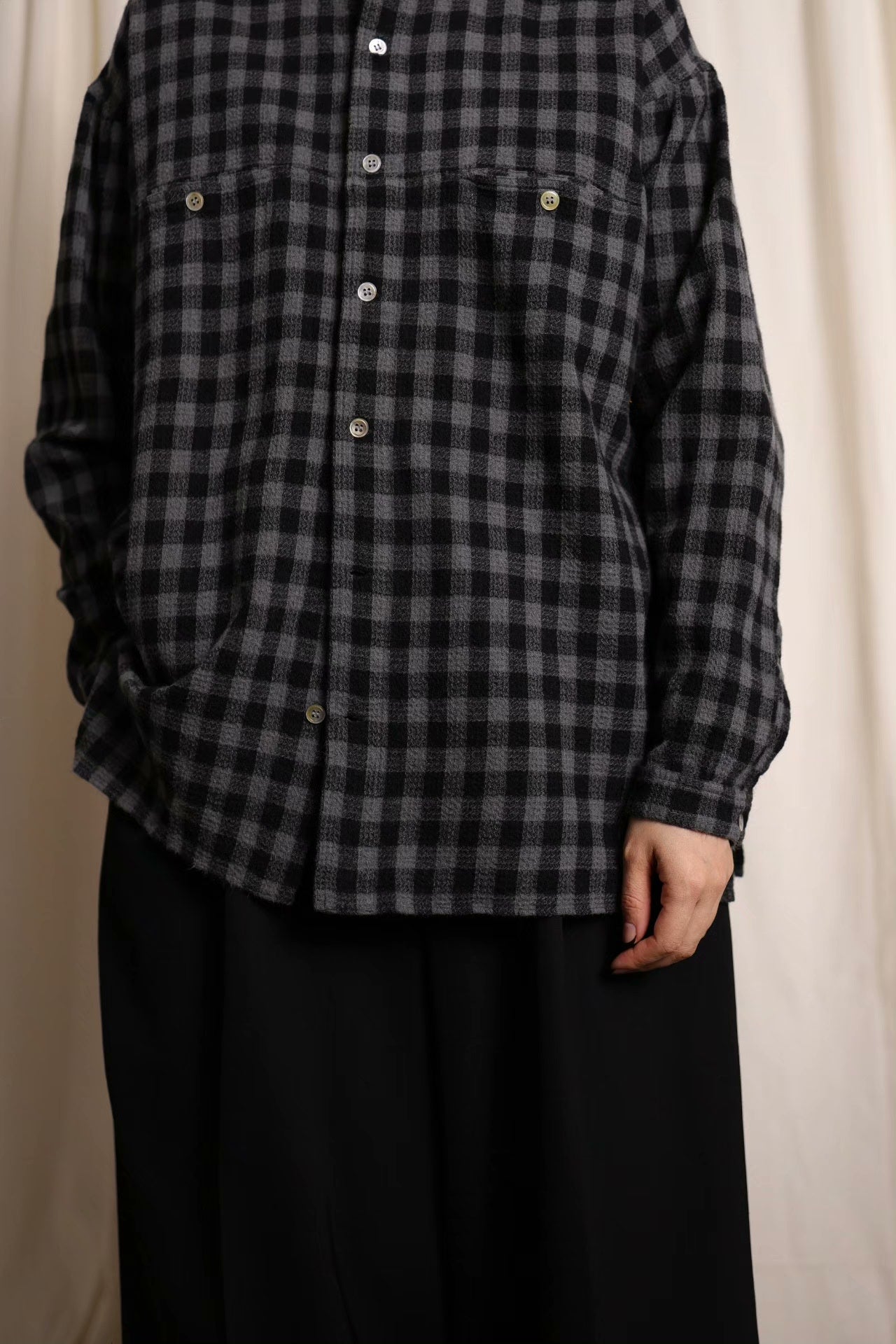 Y's for men Check Stand Collar Shirt