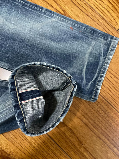 distressed vintage wash denim pants