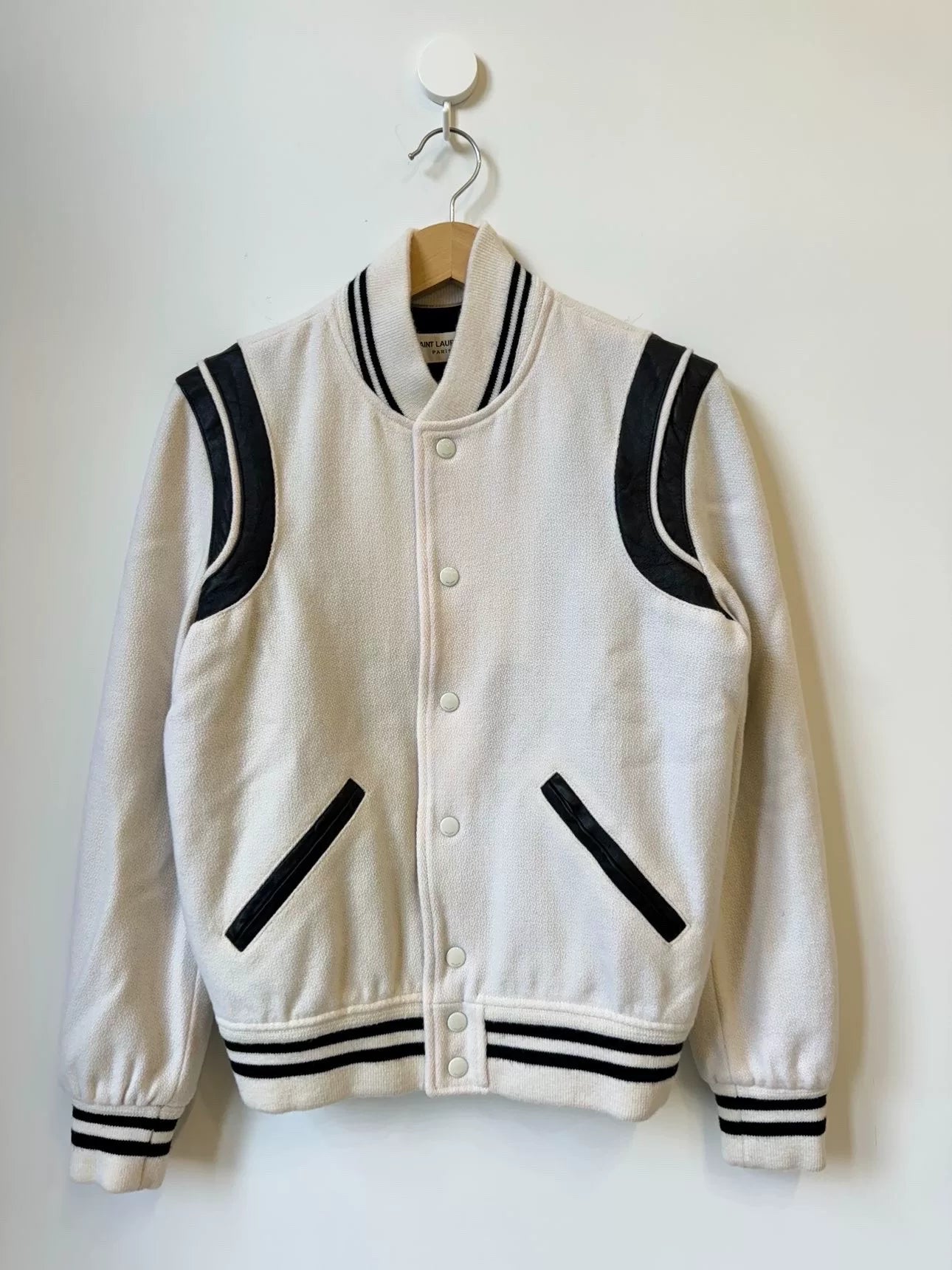 Saint Laurent Cream Black Baseball Jacket