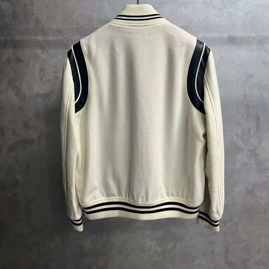 Saint Laurent White Striped Baseball Jacket