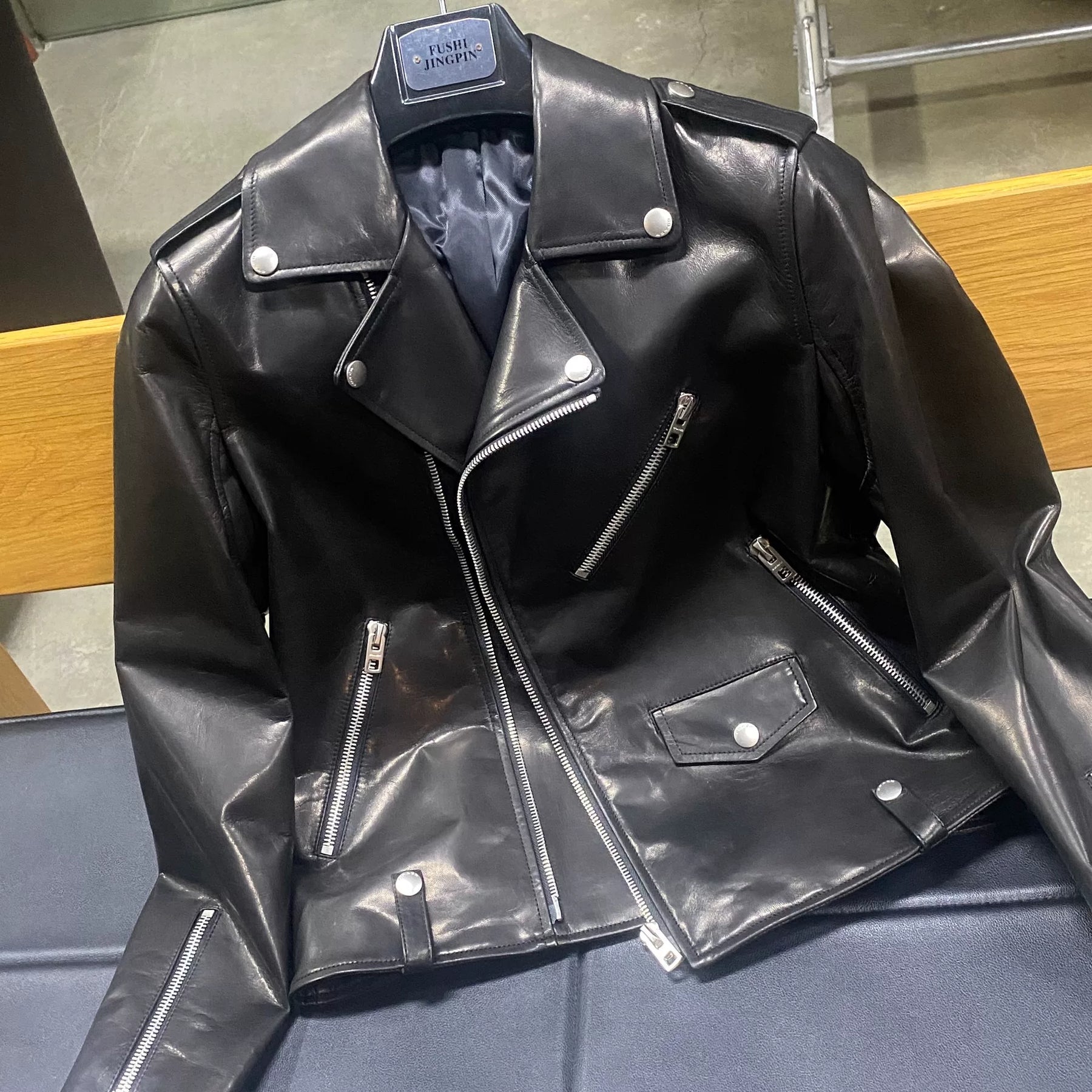 Black Goat Leather Biker Jacket